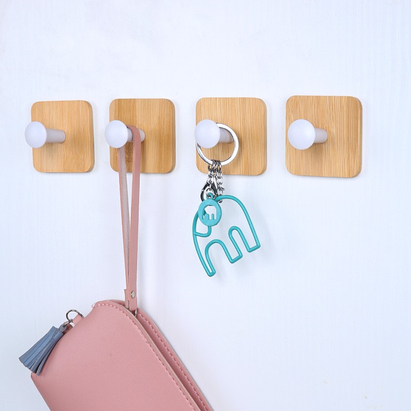 Self Adhesive Hooks Natural Bamboo 3M Wall Hooks for Hanging Heavy Duty