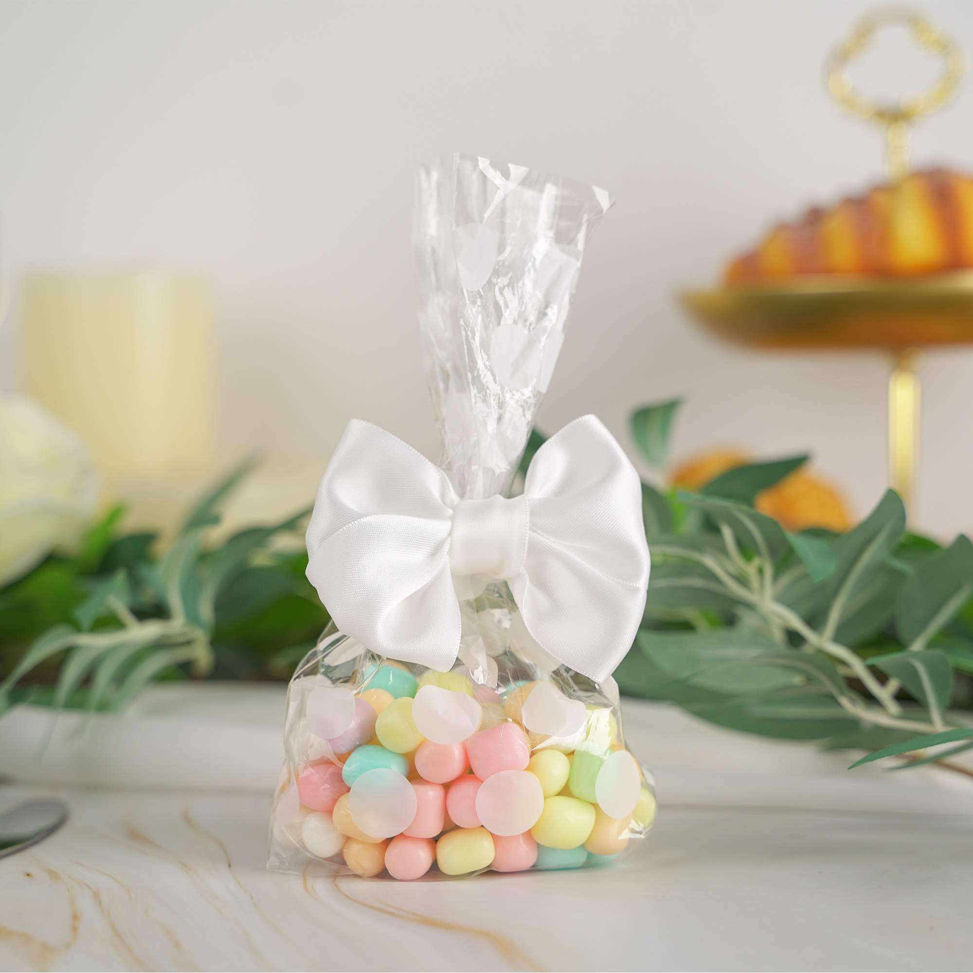 3.5inches Twist Tie Bows for Treat Bags Satin Ribbon Bows for Crafts, 25 Packs