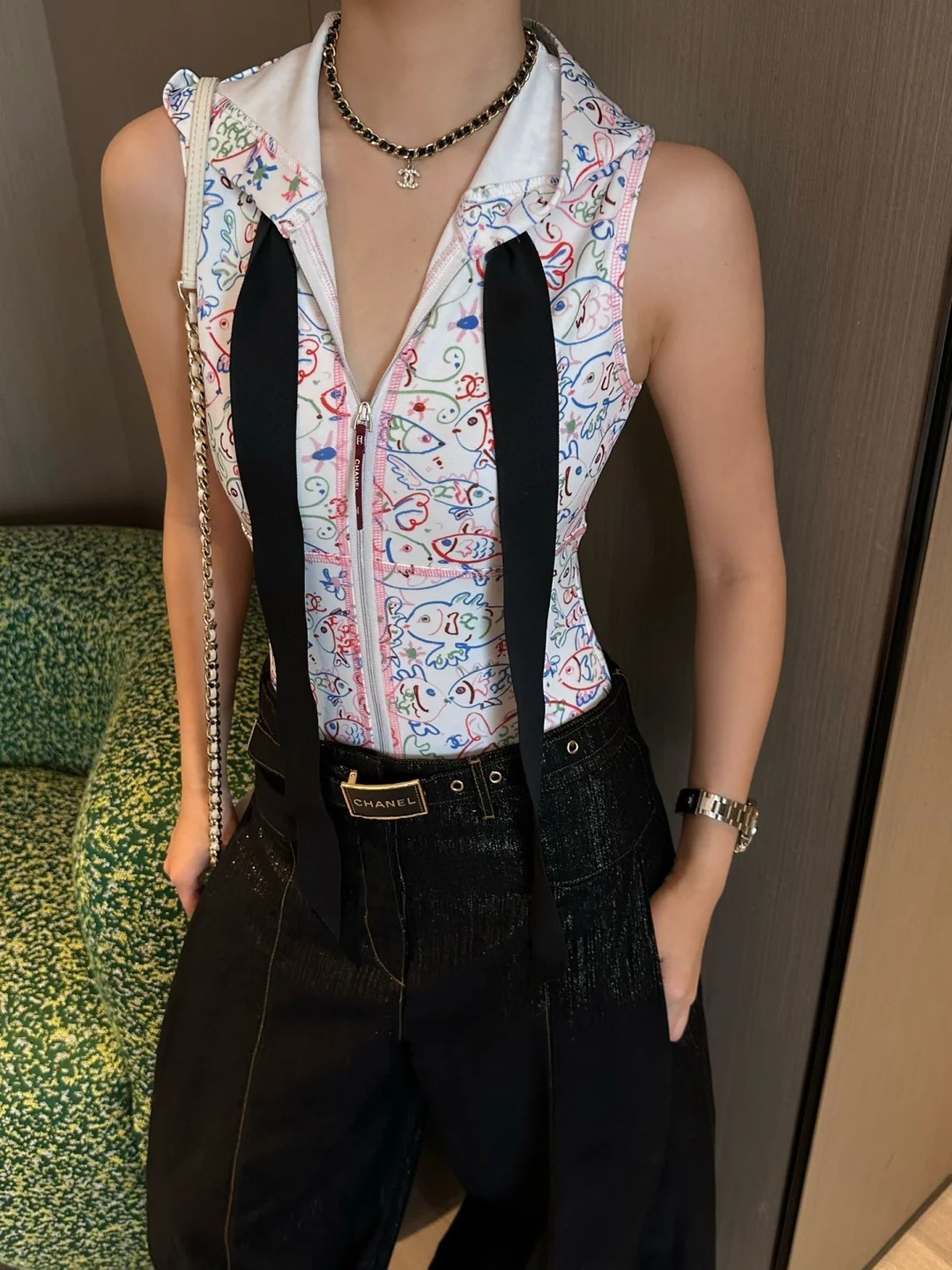 CHANE25SS Graffiti Print Hooded Swimsuit