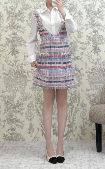 CHANE25SS Colorful Woven Vest Skirt