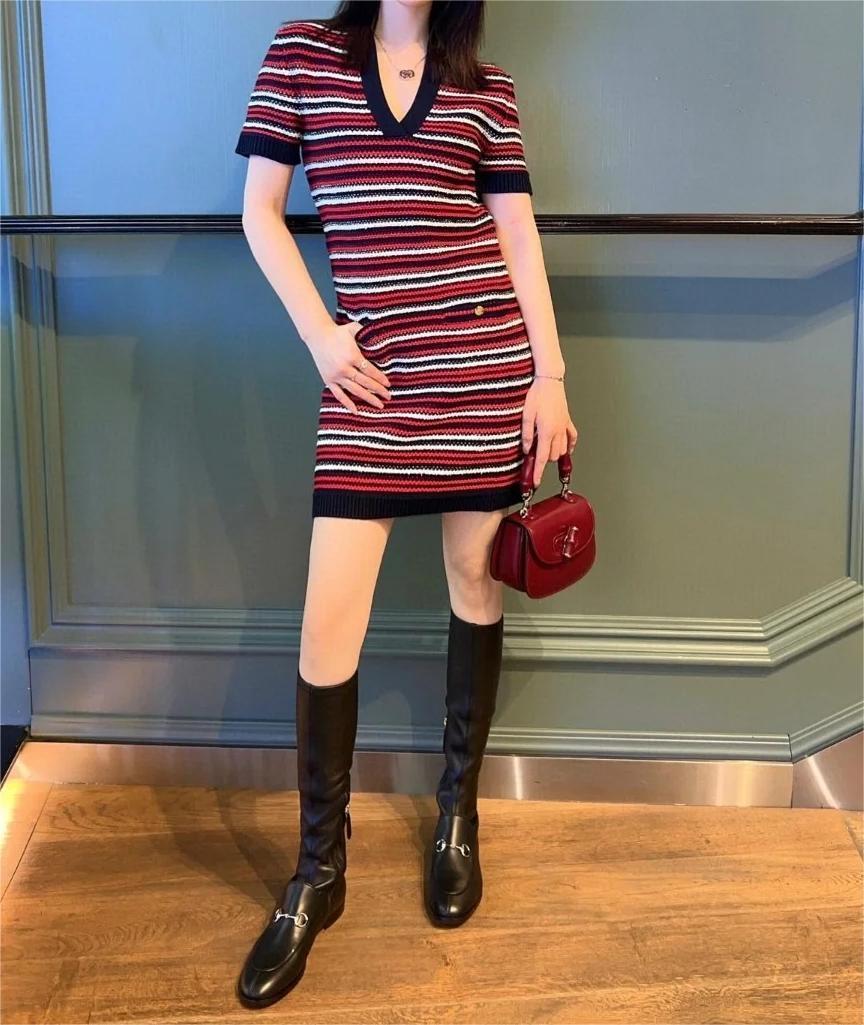 Gucc25SS vintage black, white and red colourway knit dress