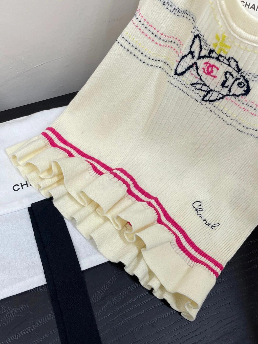 CHNEL Little Fish Knit Embroidered Cami Tank Top