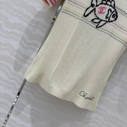 CHNEL Little Fish Knit Embroidered Cami Tank Top