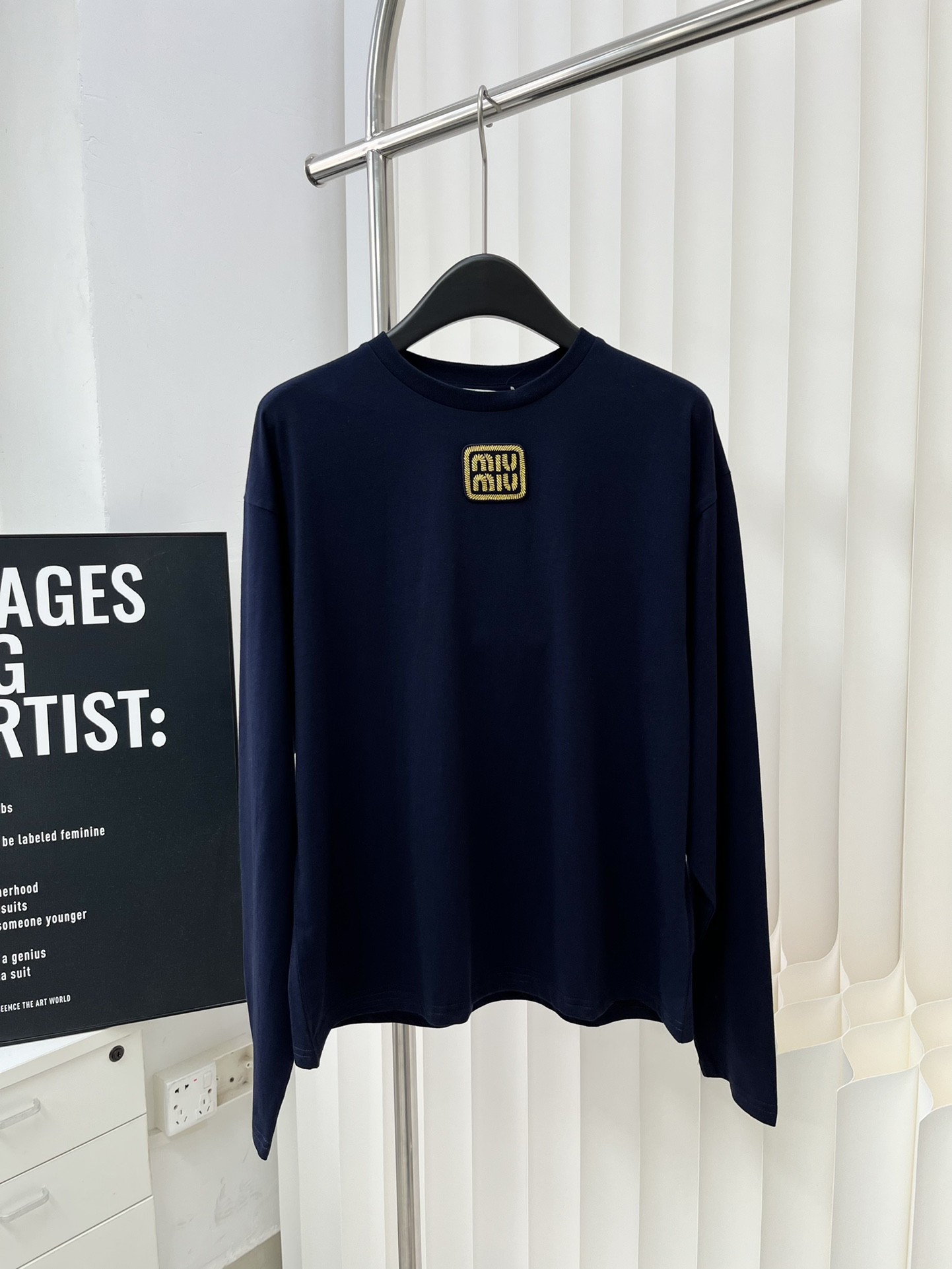 Miu Gold Label Embroidered Round Neck Long Sleeve