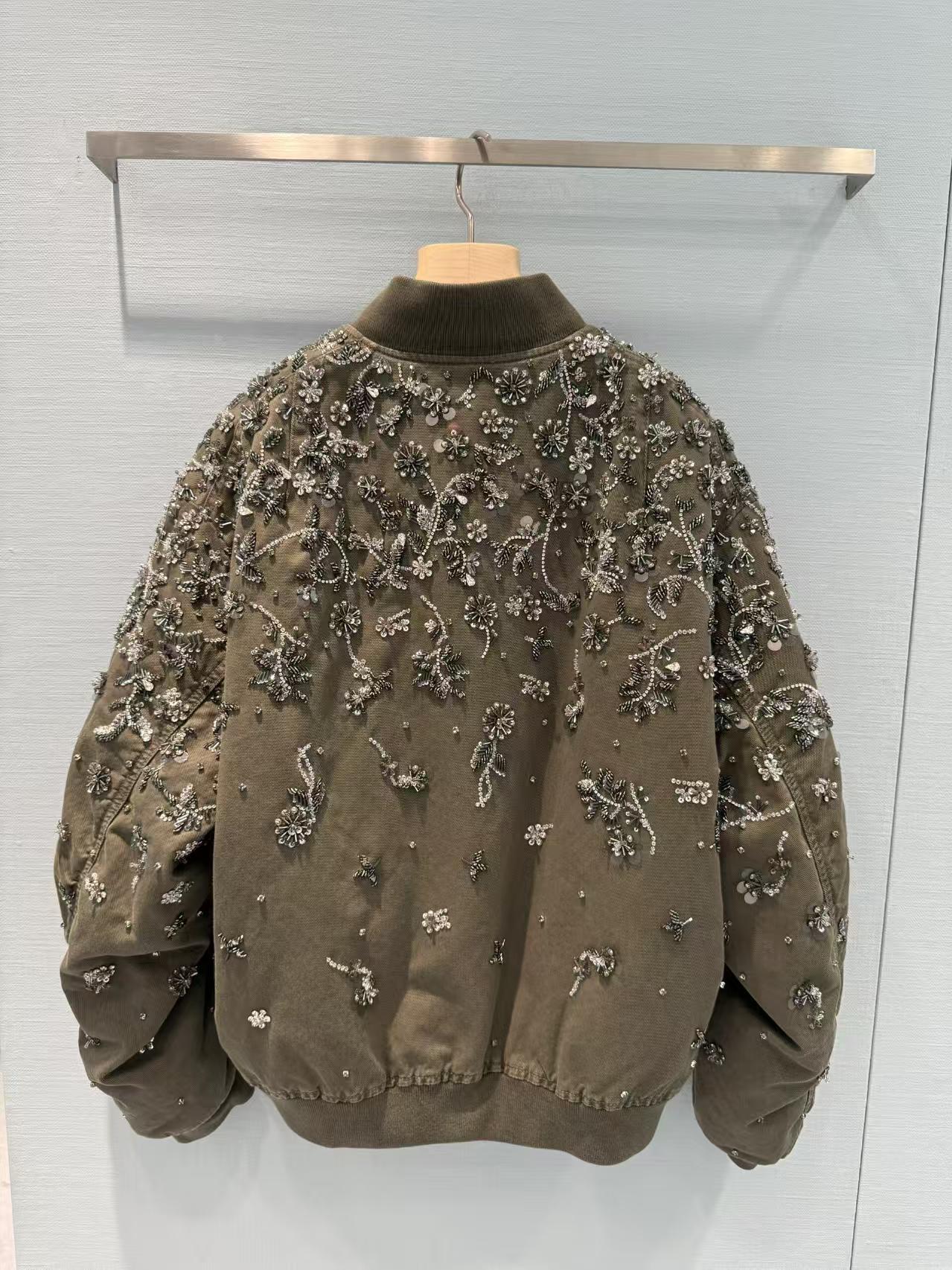 Miu Army Green Sequin Embroidered Jacket