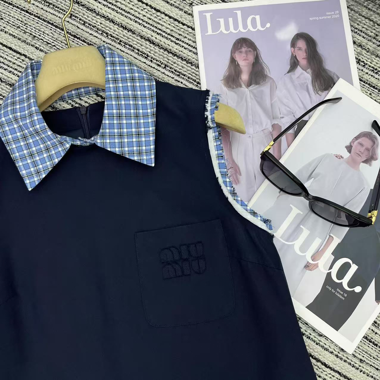 Miu New Plaid Lapel Sleeveless Dress