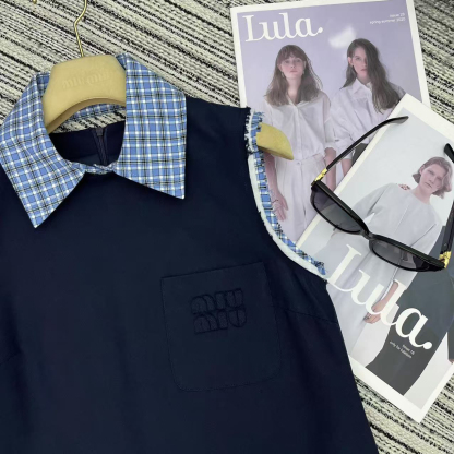 Miu New Plaid Lapel Sleeveless Dress