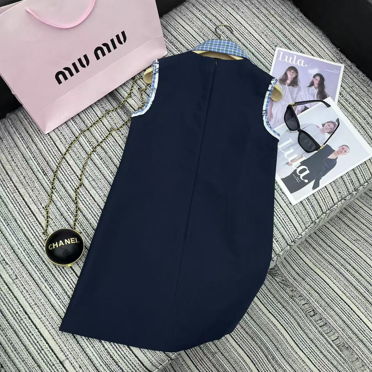 Miu New Plaid Lapel Sleeveless Dress