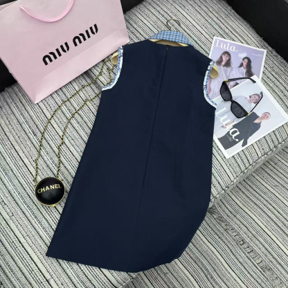 Miu New Plaid Lapel Sleeveless Dress
