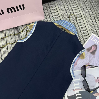 Miu New Plaid Lapel Sleeveless Dress