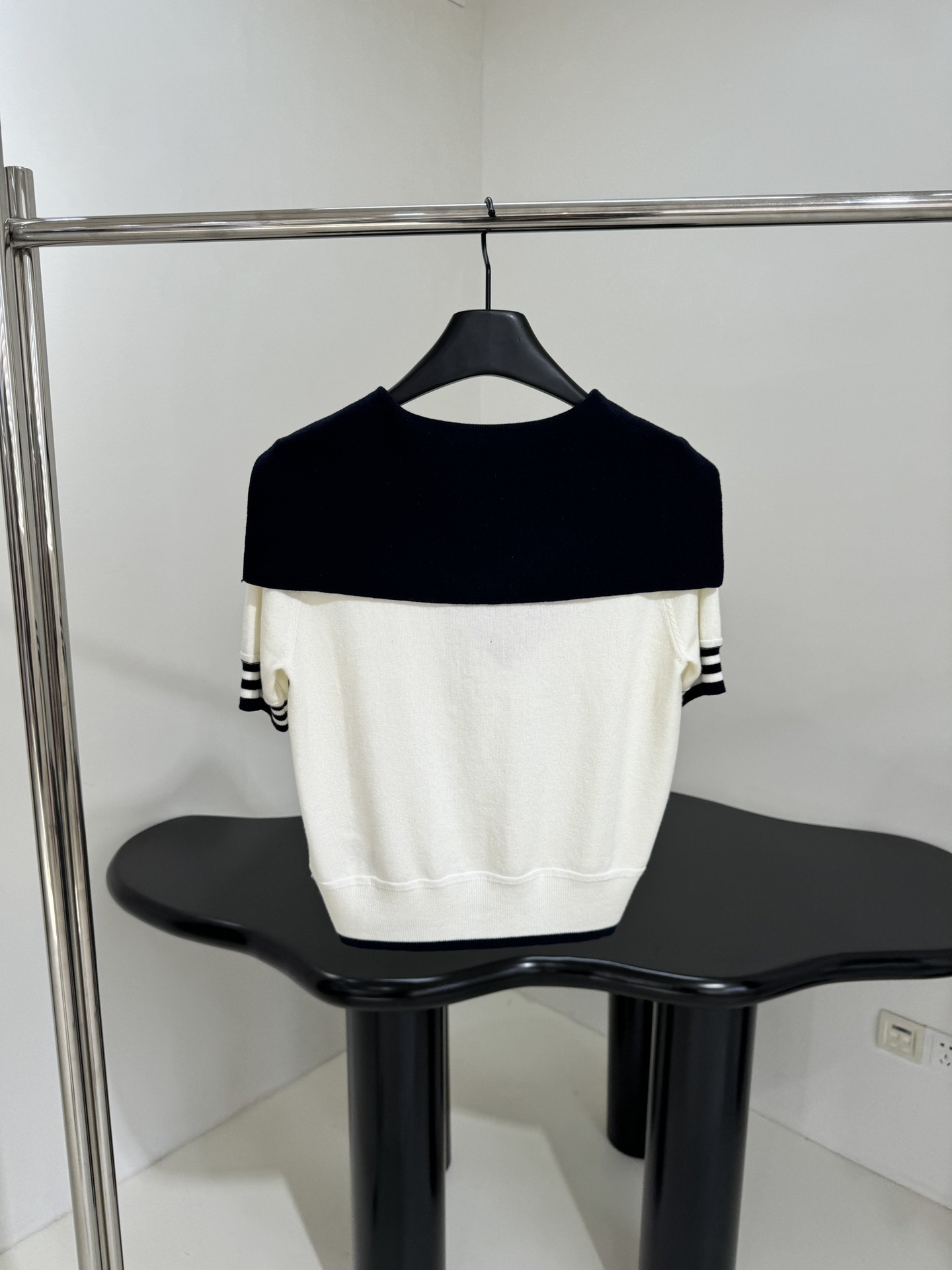 Navy Collar Wool Patchwork Polo Shirt