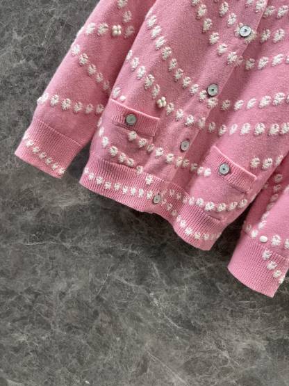 CHANE25SS cashmere pearl jacquard cardigan jacket