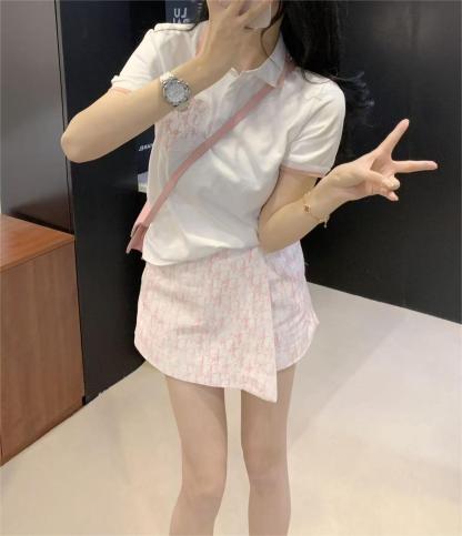 DIO25SS monogrammed polo shirt + washed cotton half skirt