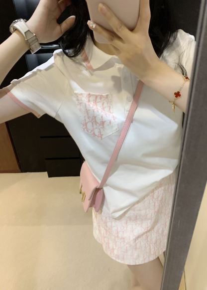 DIO25SS monogrammed polo shirt + washed cotton half skirt