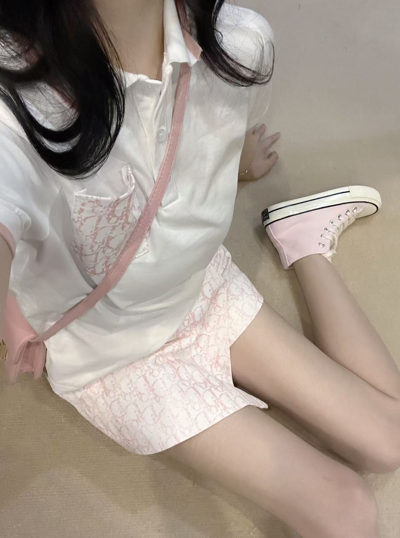 DIO25SS monogrammed polo shirt + washed cotton half skirt