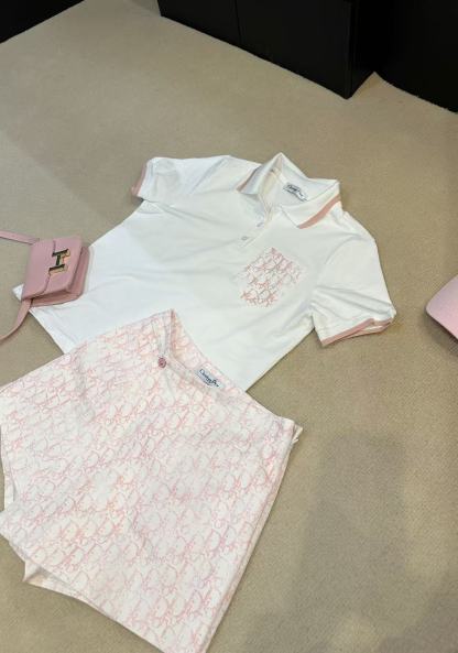 DIO25SS monogrammed polo shirt + washed cotton half skirt