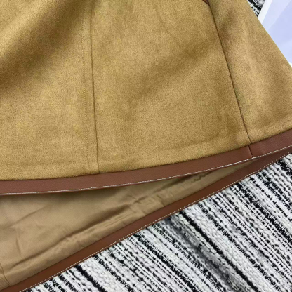 MIU25SS Patchwork Leather Trimmed Deerskin Velvet Small A Short Half Skirt
