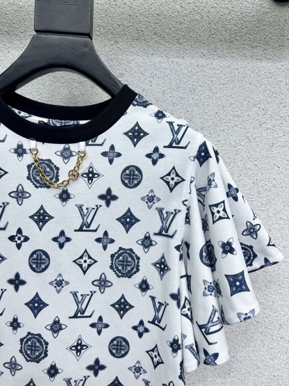 Louis Vuit25SS Bat Trimmed Design Vintage Short Sleeve T-Shirt