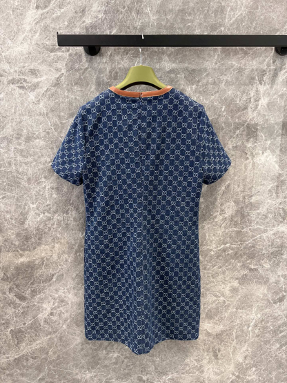 GUCC25SS Classic Double G Old Flower Round Neck Dress