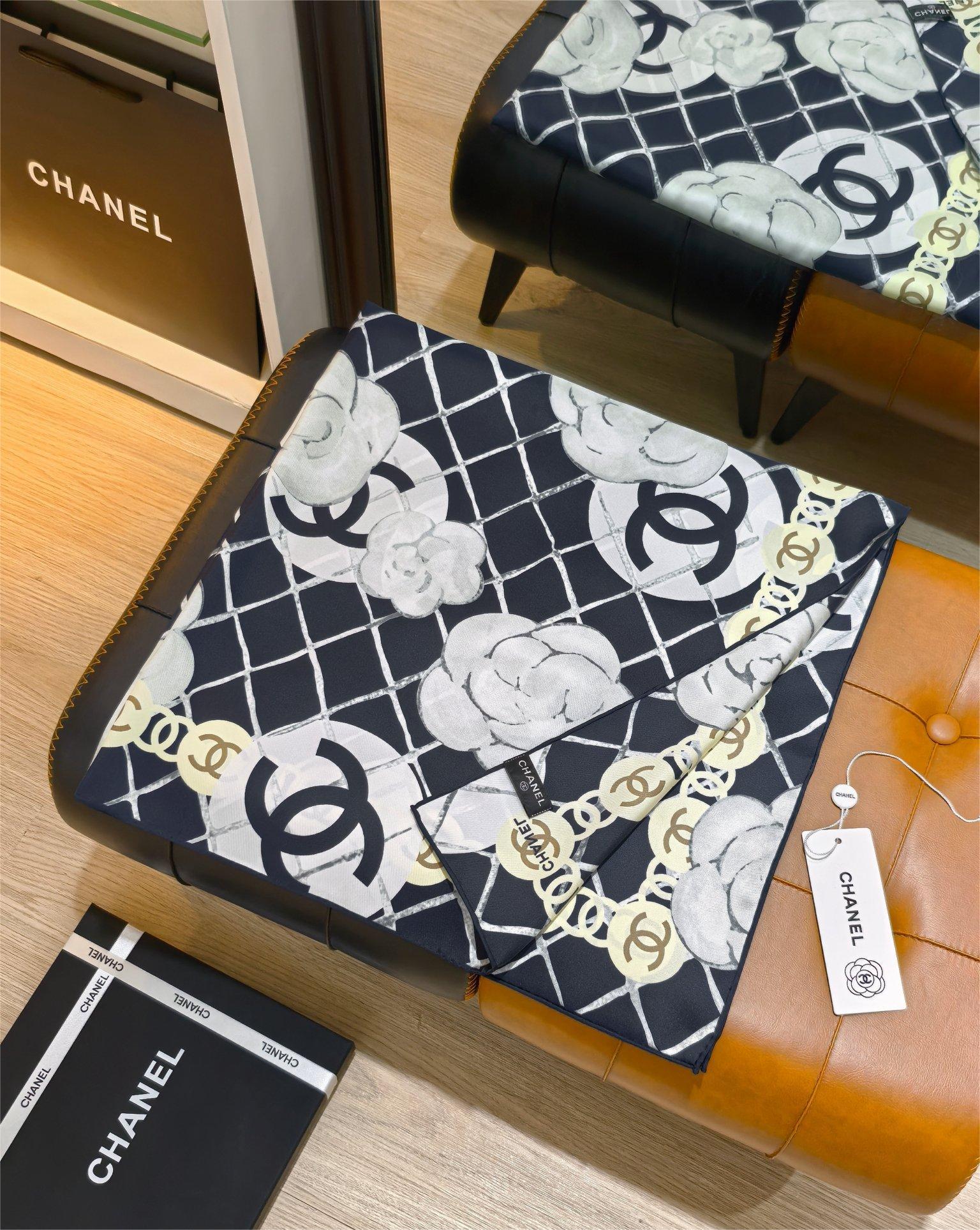 CHANE90x90cm Camellia Twill Silk Square Scarf