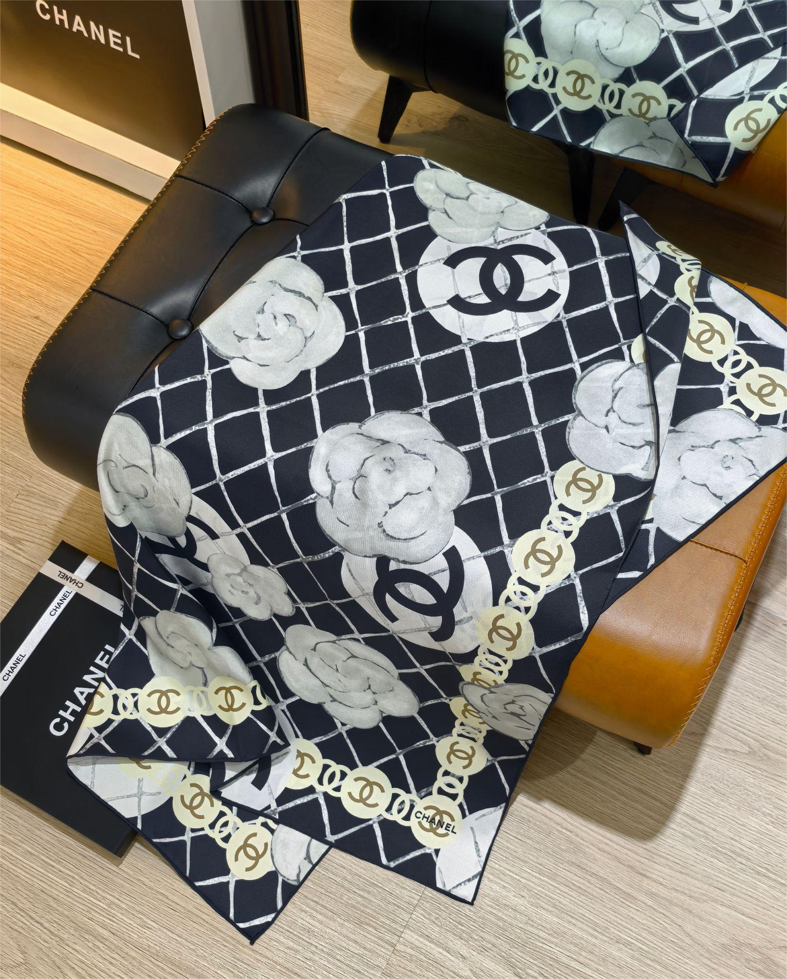 CHANE90x90cm Camellia Twill Silk Square Scarf