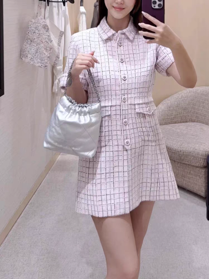 CC Short-Sleeve Dress in Elegant Wool Tweed