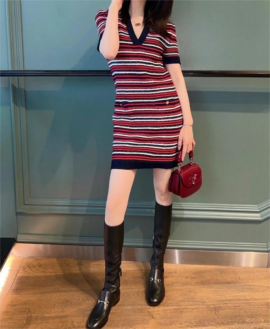 Gucc25SS vintage black, white and red colourway knit dress