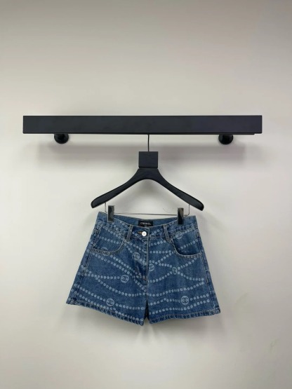 CHAN25SS Printed Denim Shorts