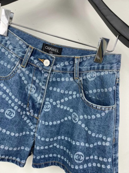 CHAN25SS Printed Denim Shorts