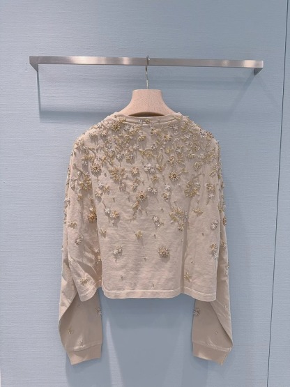 MIU25SS casual and versatile T-shirt with heavy diamonds