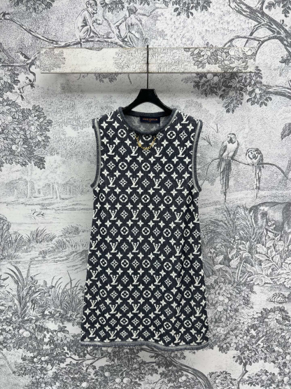 Louis Vuit2025SS Classic Old Flower Jacquard Knit Dress