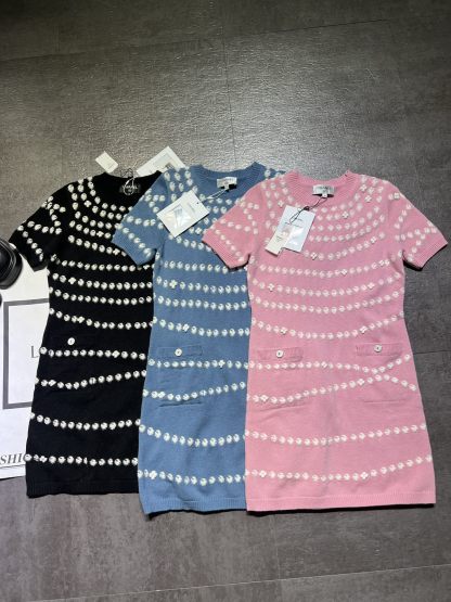 CHANE25SS Polka Dot Short Sleeve Knit Dress