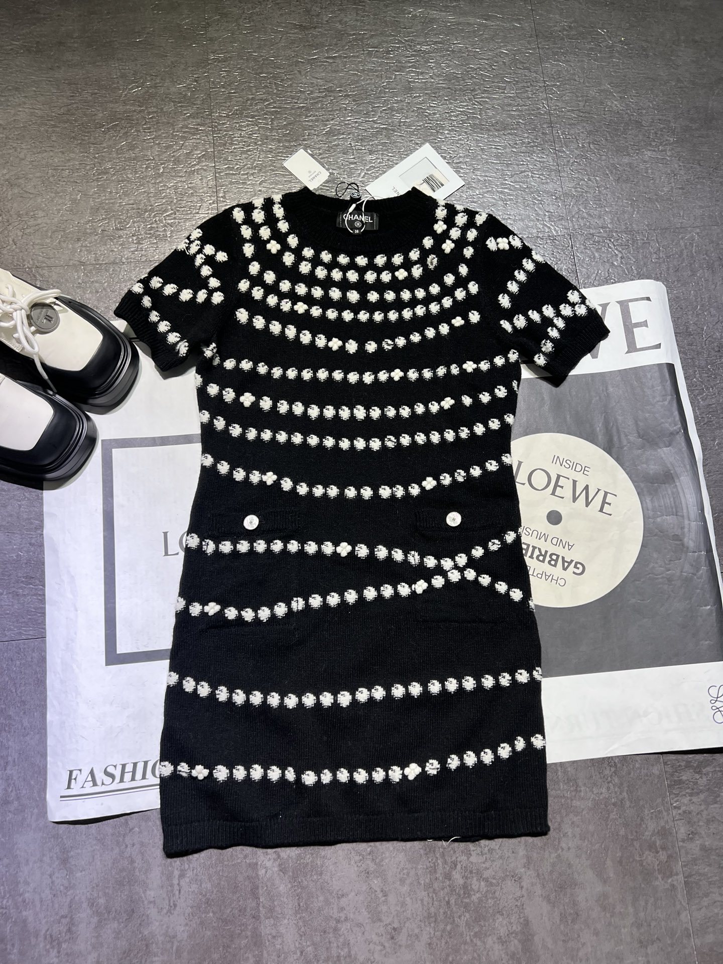 CHANE25SS Polka Dot Short Sleeve Knit Dress