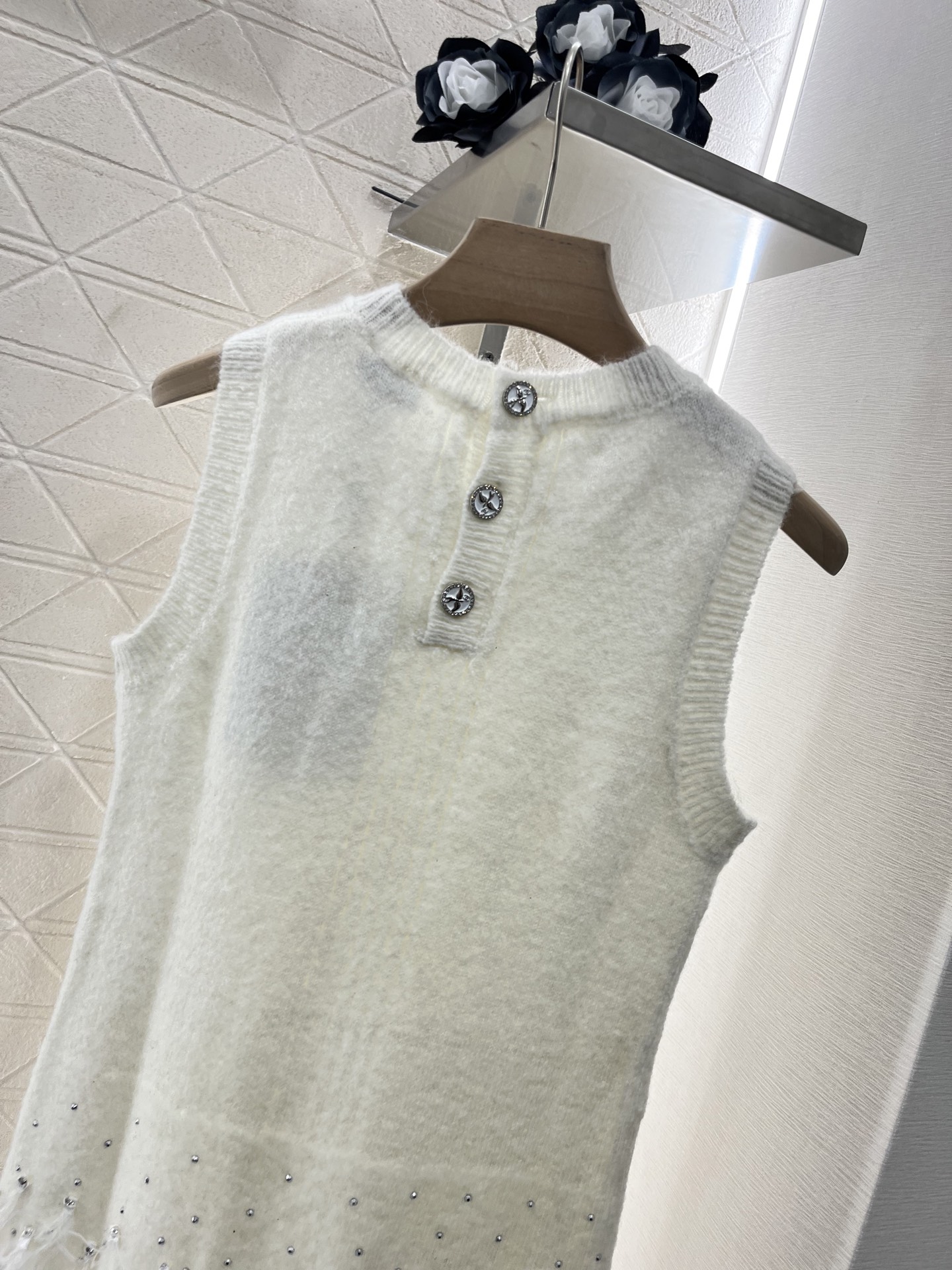 CHANE25SS Rhinestone Feather Knit Vest Dress