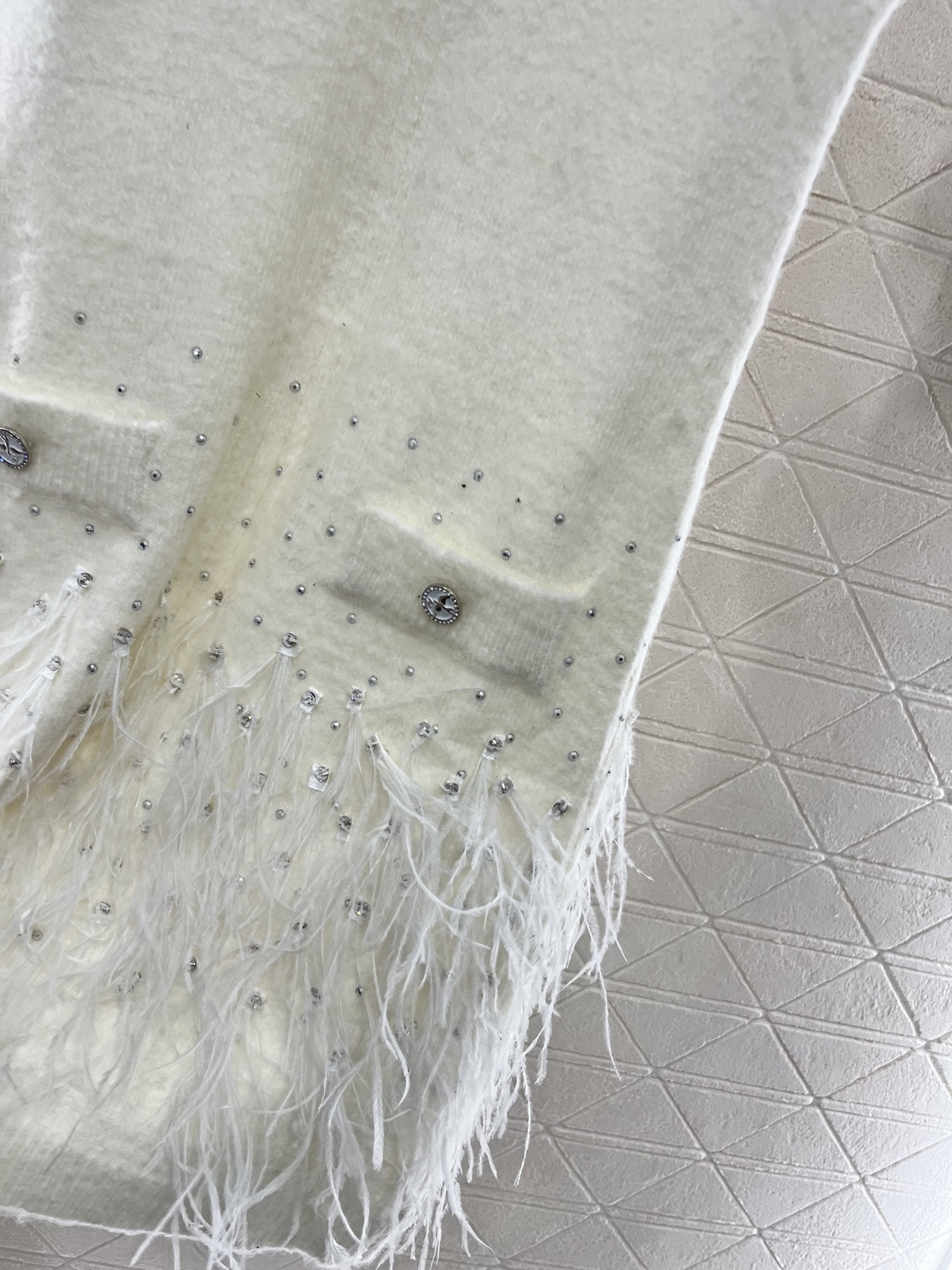 CHANE25SS Rhinestone Feather Knit Vest Dress