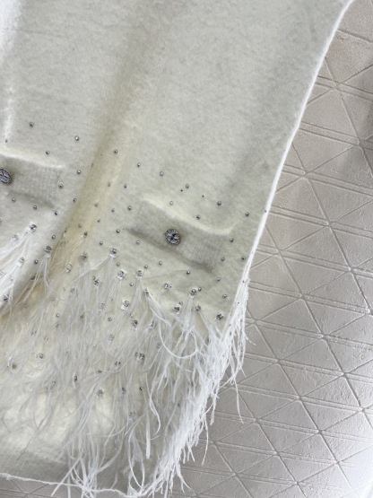 CHANE25SS Rhinestone Feather Knit Vest Dress