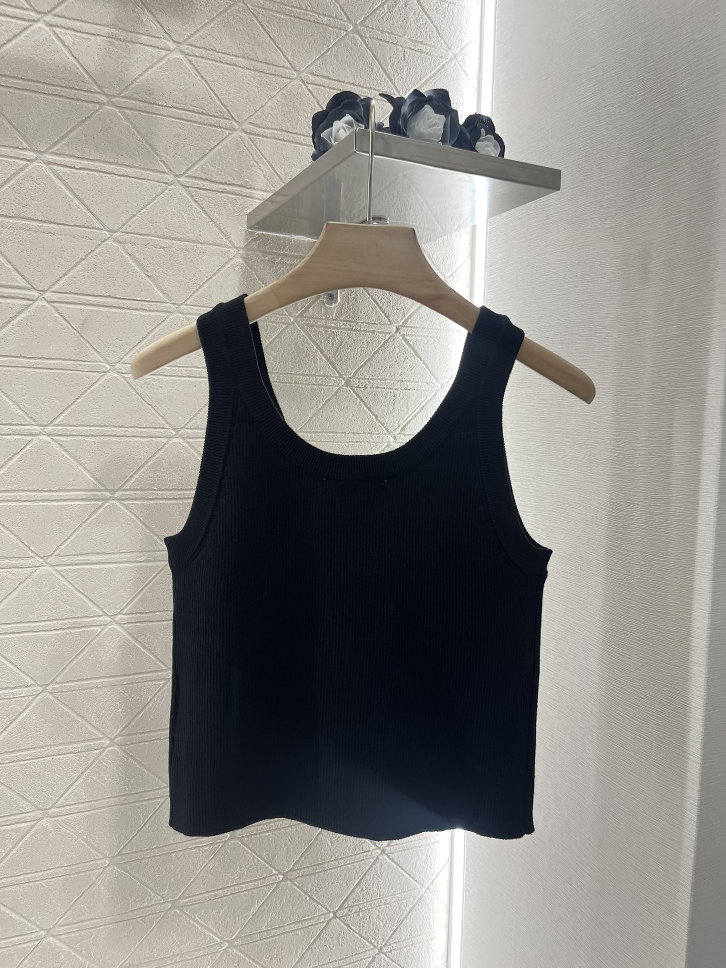 MIU25SS beaded rhinestone knit tank top