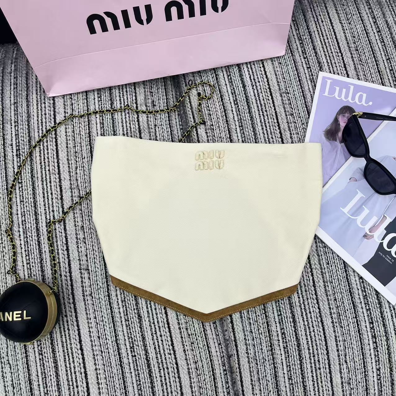 MIU25SS Colorblocked Side Design Denim Sheath Top