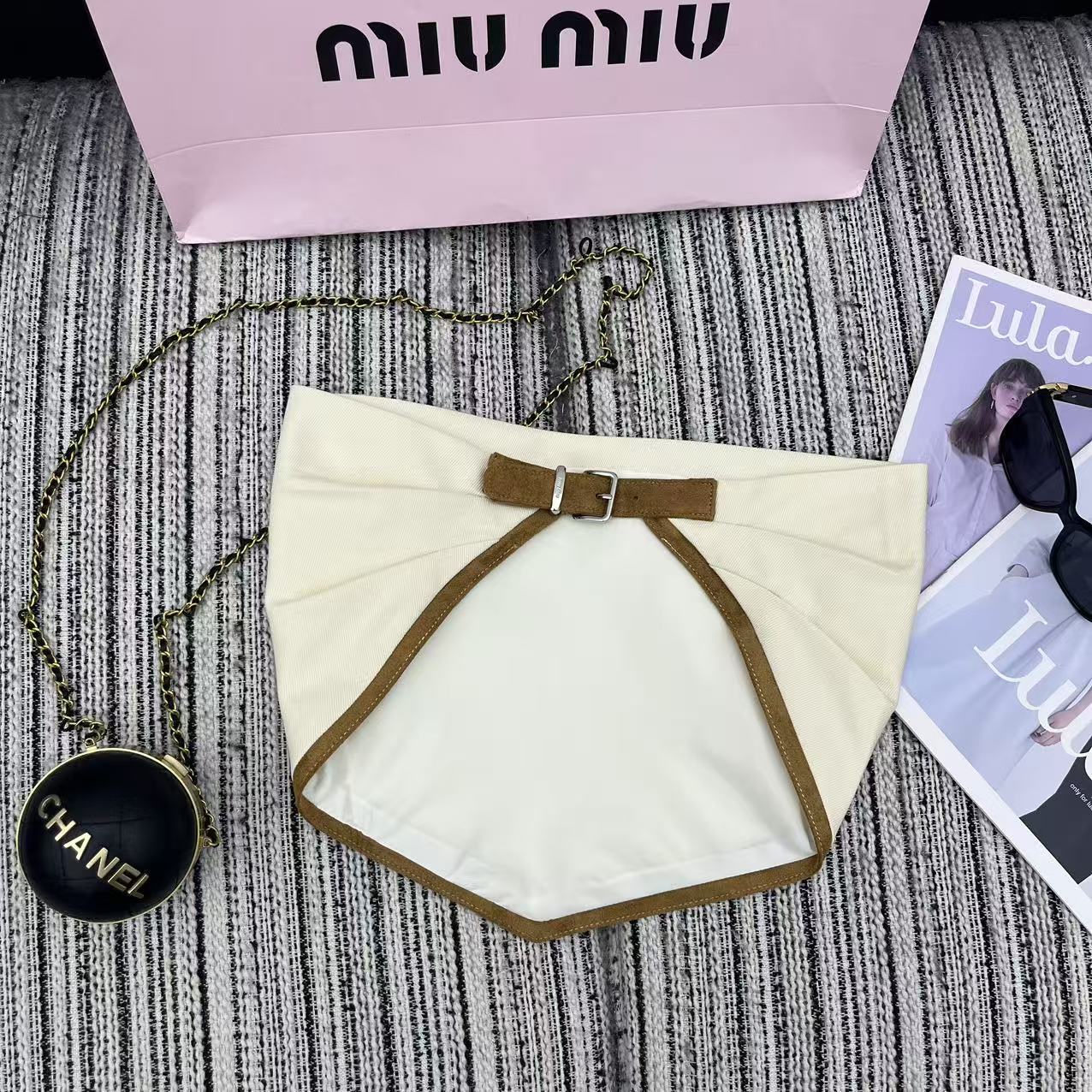 MIU25SS Colorblocked Side Design Denim Sheath Top