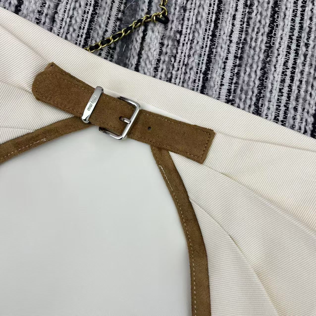 MIU25SS Colorblocked Side Design Denim Sheath Top