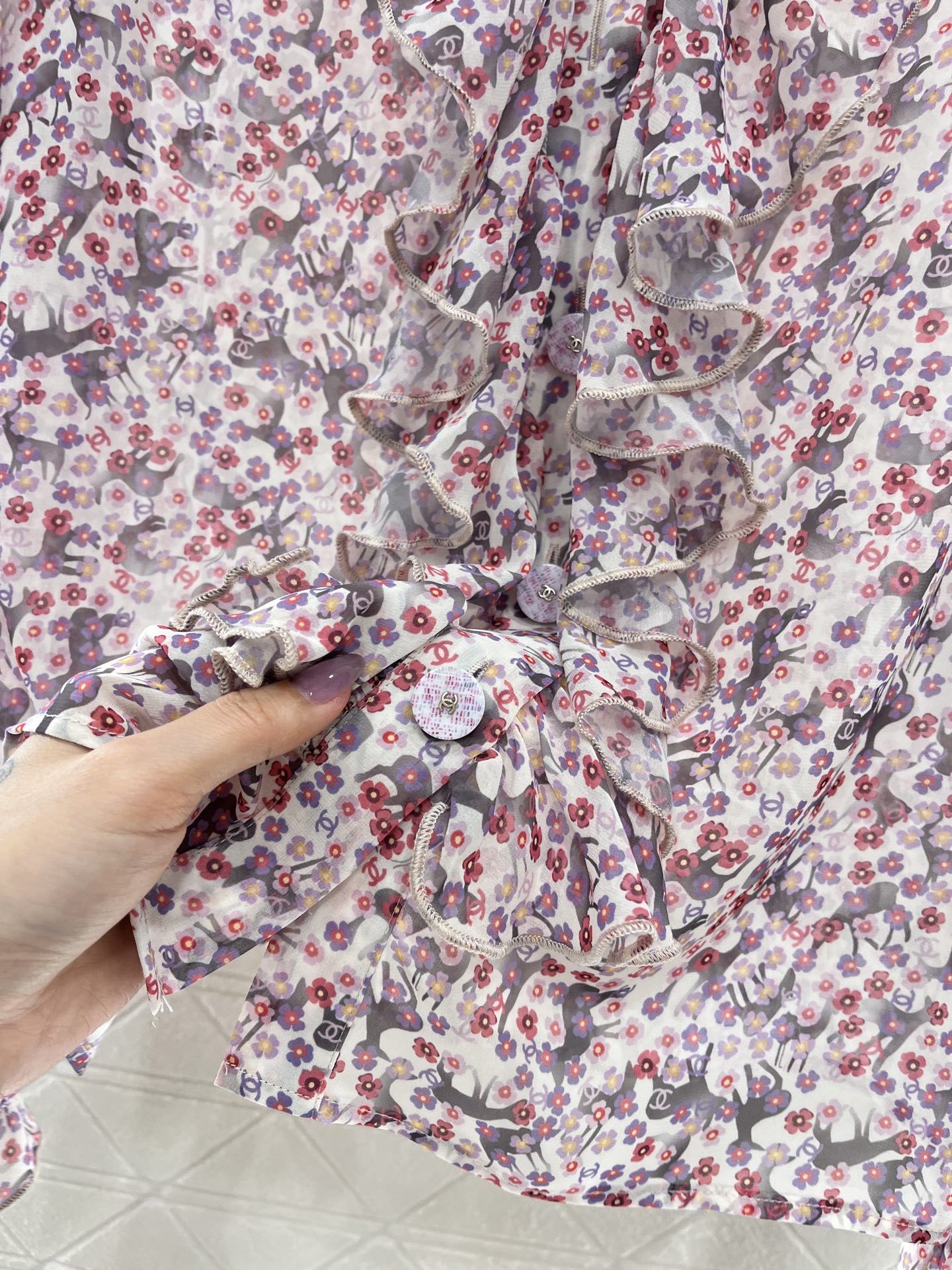 CHANE25SS lace floral shirt