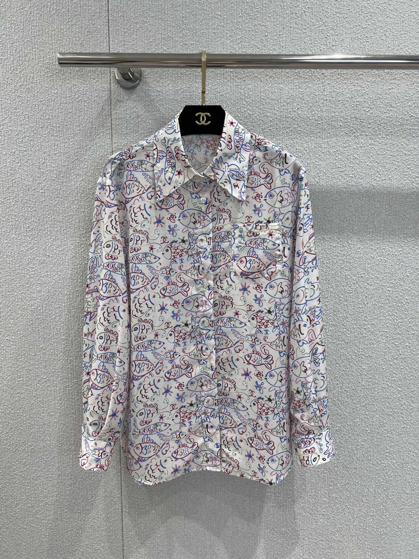 CHANE25SS Fish Graffiti Print Long Sleeve Shirt