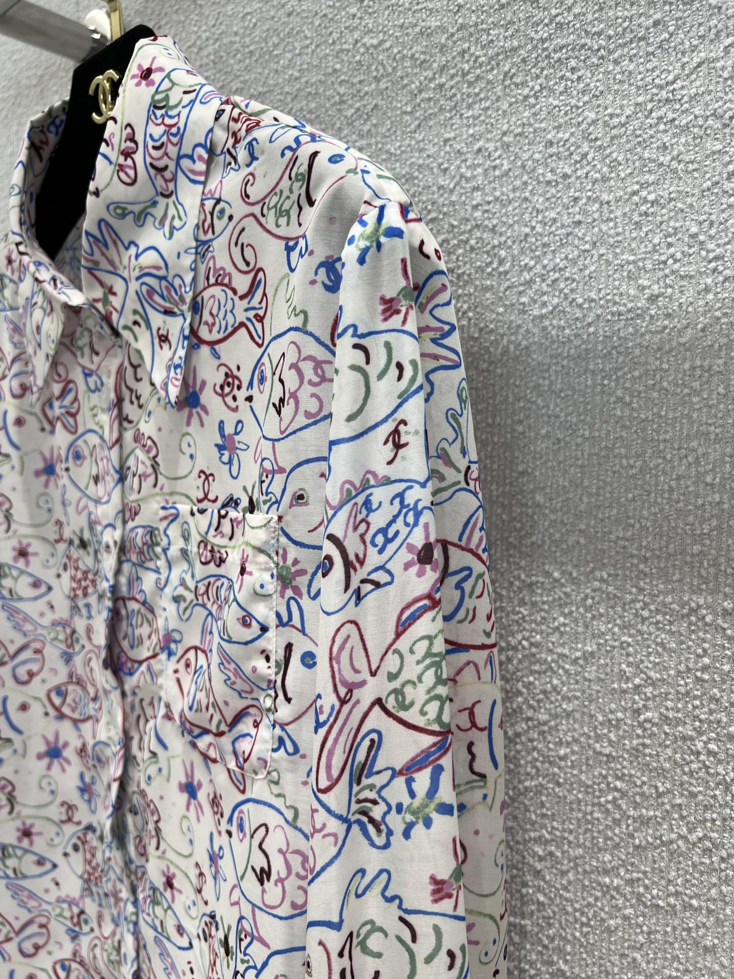 CHANE25SS Fish Graffiti Print Long Sleeve Shirt