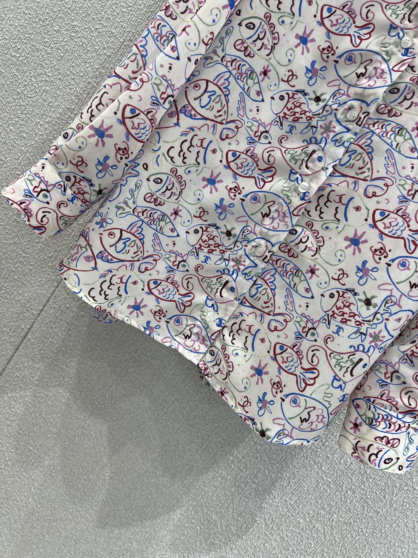 CHANE25SS Fish Graffiti Print Long Sleeve Shirt