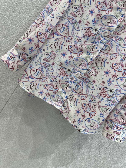 CHANE25SS Fish Graffiti Print Long Sleeve Shirt