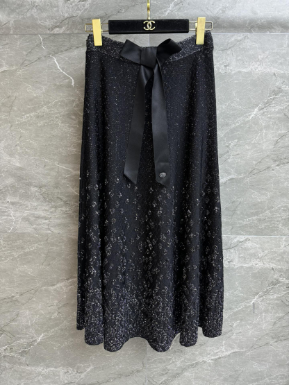 CHANE25SS bow sequin half skirt