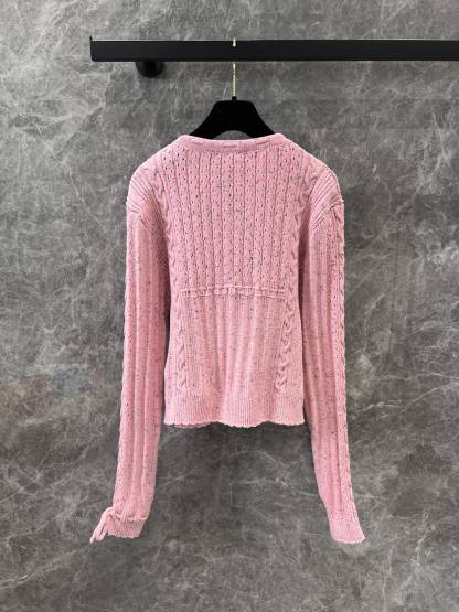 CHANE25SS Crafted Lace-Up Pink Cardigan