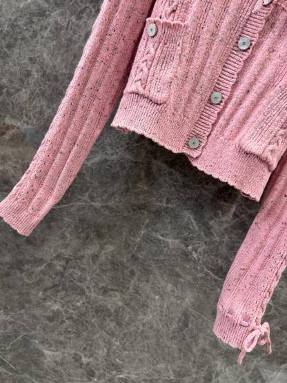 CHANE25SS Crafted Lace-Up Pink Cardigan