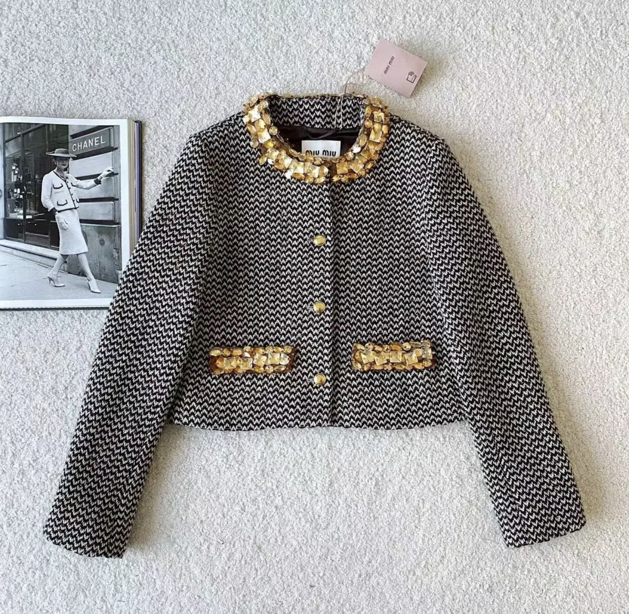 MM Golden sequin woolen short jacket