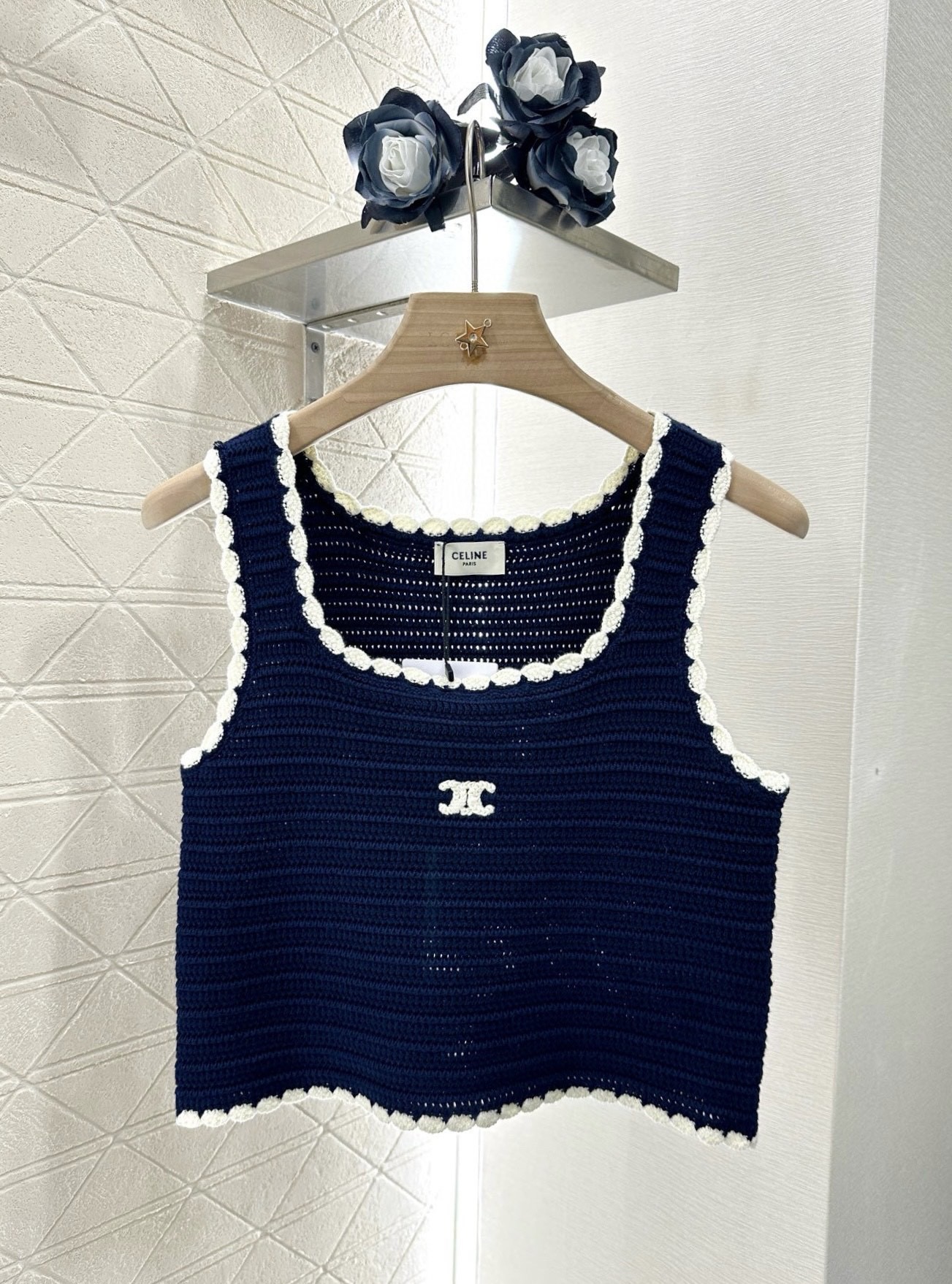 CLIN 25SS Hawaii Vacation Hollow Hook Flower Triumphal Arch Knitted Tank Top